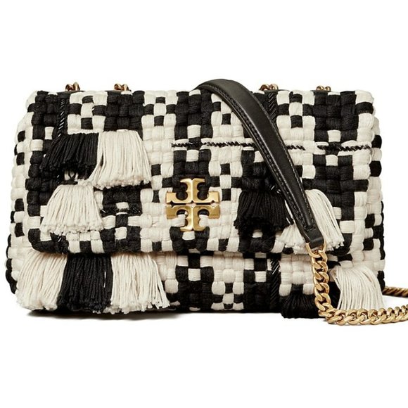 Tory Burch Handbags - Tory Burch $798 142632 Small Kira Tweed Convertible Shoulder Bag Black White